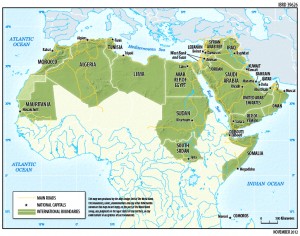 Colour image showing a Map of the Middle East & North Africa (MENA) / Arab Region. Click to enlarge.