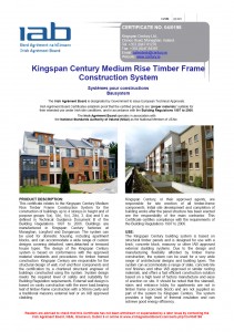 Front Page of IAB Certificate No.04/0198 (rev.2007) - Kingspan Century Medium Rise Timber Frame Construction System